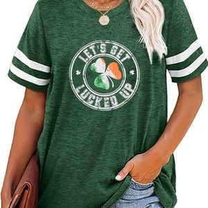 Fun! Let's Get Lucked Up St Patty's Day Irish Flag Shamrock ☘️ Ringer Tee